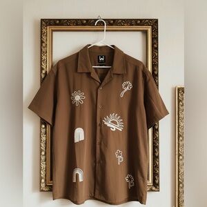 Men's Brown Casual Embroidered Shirt